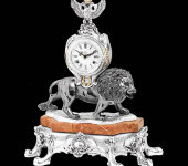 Часы "Лев" на мраморной подставке, Linea Argenti
