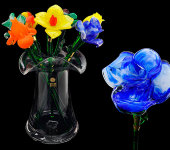 Цветок стеклянный "Роза" синий + белый, Egermann