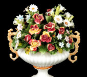 Чаша барокко овальная с розами, F2312, элитный фарфор, Dea Capodimonte