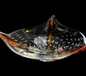 Ваза-фруктовница "Янтарный блюз", гутинское стекло, Egermann