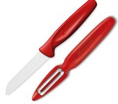 Набор ножей для чистки и нарезки овощей и фруктов, с плавающим лезвием, рукоятка красная, Wuesthof