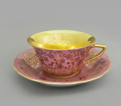 Чайная пара 100 мл Виндзор (Windzor), K341, Золотые цветы, розовая, Leander