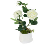 Декоративные цветы Розы белые в керамической вазе