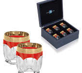 Набор для виски, 6 бокалов,  прозрачные с золотым декором и рубиновой отд. CR1770BC