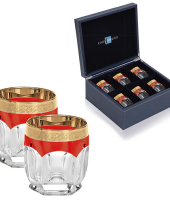 Набор для виски, 6 бокалов,  прозрачные с золотым декором и рубиновой отд. CR1770BC