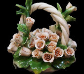 Декоративная корзина с ручкой и розами, Artigiano Capodimonte  