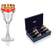 Набор для красного вина, 6 бокалов,  прозрачные с золотым декором и рубиновой отд., 19,2 см CR1774BC