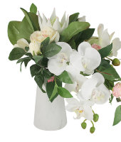 Декоративные цветы Букет орхидея белая и гортензии в керамической вазе