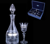 Набор для ликёра, графин + 6 рюмок на ножках, отделка серебряного цвета, CR1802