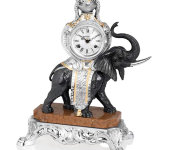 Настольные часы "Чёрный слон" на мраморе, Linea Argenti