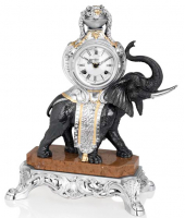 Настольные часы "Чёрный слон" на мраморе, Linea Argenti