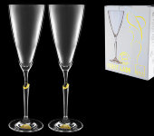 Набор бокалов для шампанского (2 шт) "FIRST LADY" (Первая Леди) с золотом на ножке, Rona