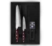 Набор из 2-х кухонных ножей с точилкой, серия "GOU 161" (161 слой) дамасская сталь, Yaxell