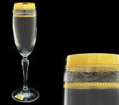 Бокал для шампанского "Люция - Широкое золото + бесцветная волна", набор 6 шт, Rona