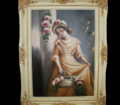 Картина " Девушка с корзиной цветов", рамка: сл. кости с золотым декором, размер 70х90 882RPI50-B/B