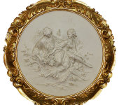 Барельеф "На лугу", белый, рама золотая, Porcellane Principe