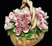 Декоративная корзина с ручкой и розами, Artigiano Capodimonte
