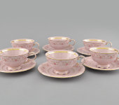 Набор чашек для чая, 6 шт, Соната "Мелкие цветы, золото - Розовый фарфор", 0158, Leander