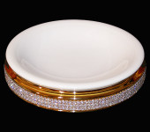 Блюдо круглое, Swarovski, белое с декором золотого цвета, d 20 cm 756/O-STR