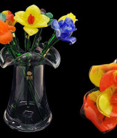 Цветок стеклянный "Роза" оранжевый + красный, Egermann