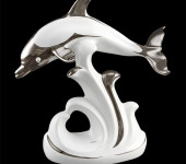 Статуэтка "Дельфин на волне", белый с платиной, Ahura