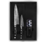 Набор из 2-х кухонных ножей с точилкой, серия «GOU» (101 слой) дамасская сталь, YAXELL