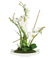 Декоративные цветы Орхидея белая на керамической подставке