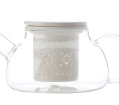 Чайник стекл с ситечком и крышкой из фарфора Лилия (белый) в подарочной упаковке