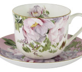 Чашка с блюдцем (розовая) Райский сад в подарочной упаковке