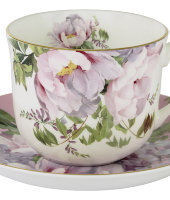 Чашка с блюдцем (розовая) Райский сад в подарочной упаковке