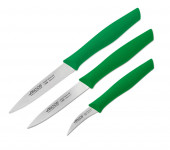 Набор ножей 3 шт, для чистки и нарезки овощей, рукоять зеленая, Arcos