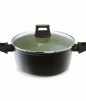 Кастрюля с крышкой, 3,5 л, диам. 24 см, выс. 12 см, для инд. плит, кованый алюм. с антиприг. покр, ручка-бакелит