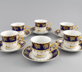 Набор чашек для чая, 6 шт, Мэри-Энн "Кобальт, золотая роза", 0431, Leander