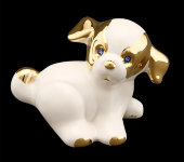 Статуэтка "Крадущийся щенок", белый с золотом, Ahura