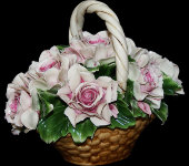 Корзинка с розами, розовый, элитный фарфор, Artigiano Capodimonte