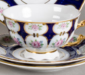Набор чашек для чая, 6 шт, Соната "Кобальт, розовый цветок", 0419, Leander