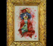 Картина прямоугольная "Клоун с золотой розой", в красном шарфе, Zampiva