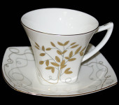 Набор из 6-ти чайных пар "Бонсай" (12 предметов), цвет декора: золотой J09-KY52G-PAIR