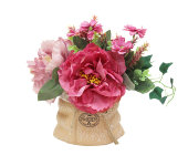 Декор.цветы Букет с пионами тём.розов. в керам.вазе