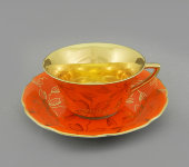 Чайная пара 100 мл Виндзор (Windzor), J411, Золотые листья, оранж, Leander