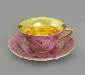 Чайная пара 100 мл Виндзор (Windzor), K411, Золотые листья, розовая, Leander