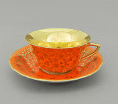 Чайная пара 100 мл Виндзор (Windzor), J341, Золотые цветы, оранж, Leander