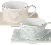 Набор: 2 чашки + 2 блюдца для чая (роз. и голуб.) Инфанта