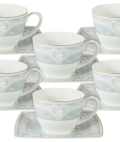 Набор 12 предметов: 6 чашек + 6 блюдец для чая (голуб.) Инфанта