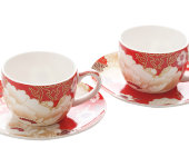Набор: 2 чашки с блюдцами Кимоно (красный)  в подарочной упаковке