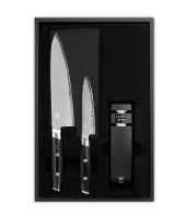 Набор из 2-х кухонных ножей с точилкой, MON (3 слоя) сталь VG-10, Yaxell