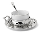 Чашка для чая "Волны", с подстаканником и блюдцем, серебряный, Chinelli