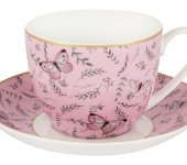 Чашка с блюдцем (розовая) Камея в цветной упаковке