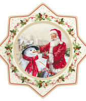 Блюдо для торта Дед Мороз и снеговик в подарочной упаковке