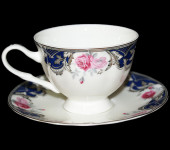 Набор для чая "Розы", 6 чашек, 6 блюдец ; цвет: белый, с сине- розовым рисунком J11-193WS-12T